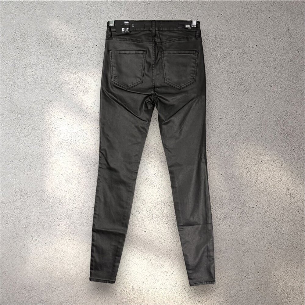 KUT From The Kloth Donna Skinny Jeans Women's 0 Black High Rise Waxed Y2K Grunge - Picture 2 of 8